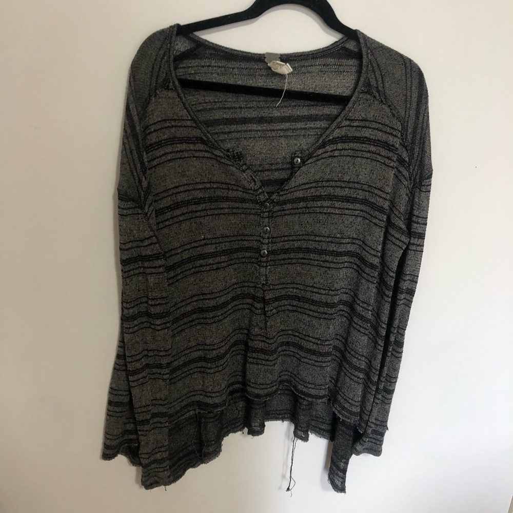We the Free black slouchy knit striped long sleeve with raw edge as is